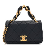 Shiny Lambskin Small Chain Is More Flap Navy Blue