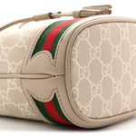 GG Supreme Monogram Textured Calfskin Web Mini Ophidia Bucket Bag Beige Ebony Mystic White Oatmeal