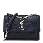 Calfskin Crocodile Embossed Medium Monogram Sunset Navy