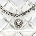 Metallic Calfskin Quilted Graffiti Skull Small Chain Crossbody Bag Silver