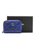 Lambskin Quilted Zip Around Coin Purse Wallet Blue