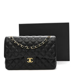 Caviar Quilted Jumbo Double Flap Black