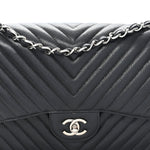 Caviar Chevron Quilted Jumbo Double Flap Black