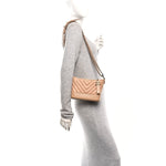 Aged Calfskin Chevron Quilted Small Gabrielle Hobo Beige