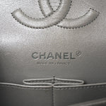 Glittered Metallic Caviar Quilted Medium Double Flap Silver