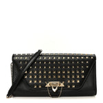 Vitello Rockstud All Over Demilune Shoulder Bag Black