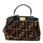 Shearling Nappa Macro FF 1974 Mini Peekaboo Iconic Satchel Tobacco Black