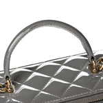 Patent Quilted Quilted Small Top Handle Vanity Case With Chain Grey