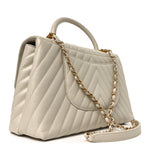 Caviar Chevron Quilted Medium Coco Handle Flap White