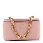 Caviar Quilted Pearl Enamel Small Vanity Case With Chain Light Pink