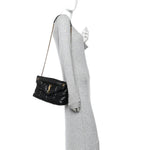 Lambskin Quilted Small Loulou Puffer Monogram Chain Satchel Black