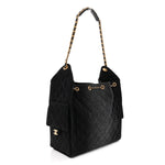 Washed Denim Quilted Medium Chanel 25 Handbag Black