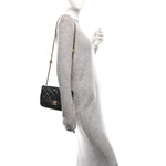 Lambskin Quilted  Pearl  Flap Black