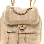 Tweed Shearling Quilted CC Backpack White