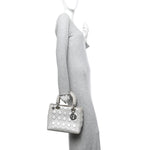Metallic Nubuck Cannage Medium Lady Dior Silver