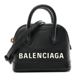 Grained Calfskin Logo Mini Ville Top Handle Bag Black White