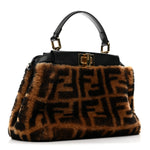 Shearling Nappa Macro FF 1974 Mini Peekaboo Iconic Satchel Tobacco Black