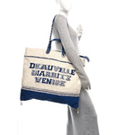 Mixed Fibers Lambskin Venise Biarritz Maxi Tote Blue White