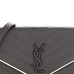 Grain De Poudre Matelasse Chevron Monogram Envelope Chain Wallet Asphalt White