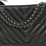 Aged Calfskin Chevron Quilted Medium Gabrielle Hobo Black