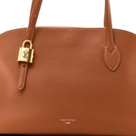 Grained Calfskin Low Key Duffle Tote Cognac