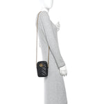 Calfskin Matelasse Mini GG Marmont Crossbody Bag Black
