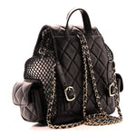 Shiny Lambskin Mesh Quilted Small Cargo Duma Drawstring Backpack Black