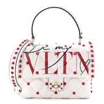 Lambskin Be My VLTN Print Candystud Top Handle Bag White Red Black