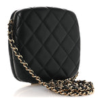 Lambskin Quilted Compact Vanity Case Purse With Chain Black