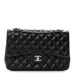 Lambskin Quilted Jumbo Double Flap Black