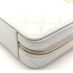 Metallic Lambskin Quilted Top Handle Vanity Case Silver