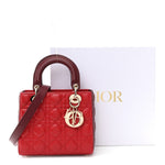Lambskin Cannage Small Bi-Color Lady Dior Rouge Multicolor