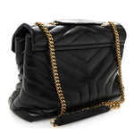 Calfskin Y Quilted Monogram Medium Loulou Chain Satchel Black