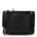 Crinkled Lambskin Matelasse Monogram Baby Niki Chain Satchel Black