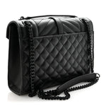Grain De Poudre Textured Mixed Matelasse Triquilt Medium Monogram Monochrome Satchel Black