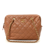 Shiny Caviar Quilted Large Bowling Bag Brown