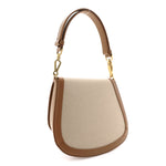 Canvas Calfskin Mini Voltaire Top Handle Bag Natural Tan