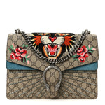 GG Supreme Monogram Angry Cat Embroidered Medium Dionysus Shoulder Bag Beige Ultramarine