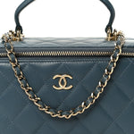 Lambskin Quilted Small Top Handle Vanity Case With Chain Blue