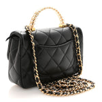 Lambskin Resin Quilted Top Handle Flap Black