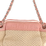 Canvas Woven Lambskin Lax Accordion Hobo Pink