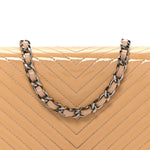 Patent Calfskin Chevron Quilted Wallet On Chain WOC Beige