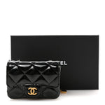 Patent Enamel Quilted Coco Hearts Clutch With Chain Black