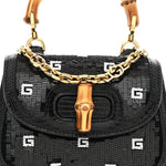 Sequin Lizard Embossed GG Mini Bamboo 1947 Top Handle Chain Bag Black White