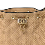 Braided Raffia Calfskin Quilted Mini Chanel 25 Handbag Beige Black
