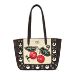 Suede Raffia Woven Studded Embroidered Cherryfic Mini Nellcote Shopping Tote Brown Multicolor