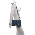 Calfskin Quilted Double Stitch New Medium Boy Flap Navy Blue