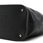 Calfskin Stitched Chain Top Handle Bucket Bag Black