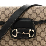 GG Supreme Monogram Horsebit 1955 Soft Small Shoulder Bag Beige Black