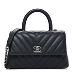 Caviar Chevron Quilted Mini Coco Handle Flap Dark Grey